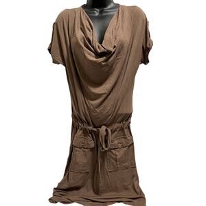 Vintage Venus Size Medium Brown Cowl Neck Short Sleeve Dress